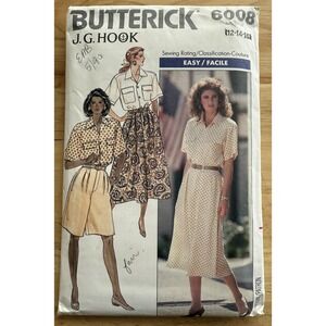 Butterick JG Hook Pattern 6008‎ Misses' Shirt Skirt Shorts Sz 12-16 Cut Complete